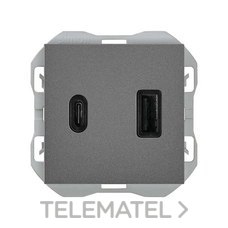 SIMON - Cargador SIMON 270 USB doble 3,1A tipo A+C QUICKCHARGE titanio