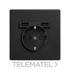 SIMON - KIT MONOBLOCK SCHUKO+2 CAR.USB S.270 NEGRO MATE